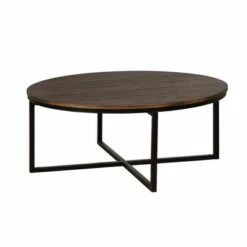 42" Arcadia Acacia Wood Round Coffee Table Dark Brown - Alaterre Furniture
