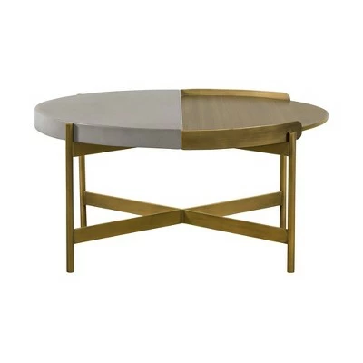 Dua Coffee Table Gray Concrete/Antiqued Brass - Armen Living 4 Dua Coffee Table Gray Concrete/Antiqued Brass - Armen Living - Image 2