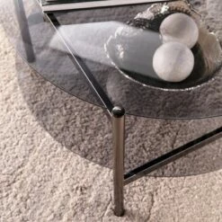 Glendale Round Cocktail Table with Glass Top Black - Aiden Lane