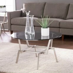 Mawes Round Glass-Top Cocktail Table Nickel - Aiden Lane -Coffee Tables Elegant store unnamed file 4669