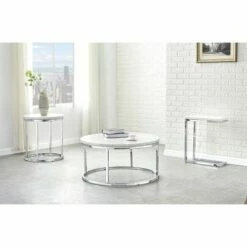 Echo Round Cocktail Table White - Steve Silver Co.