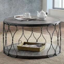 Ballou Rustic Bohemian Coffee Metal Table Gray - HOMES: Inside + Out