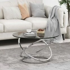 Silvia Modern Glass Top Round Coffee Table Gray/Chrome - Christopher Knight Home