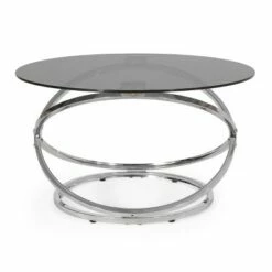 Silvia Modern Glass Top Round Coffee Table Gray/Chrome - Christopher Knight Home -Coffee Tables Elegant store unnamed file 4721