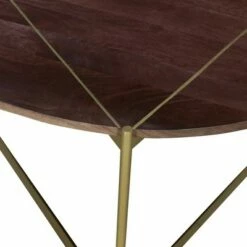 Triangular Metal Base Round Wooden Coffee Table Brown/Brass - The Urban Port -Coffee Tables Elegant store unnamed file 4750