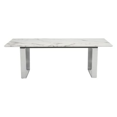 Modern Rectangular Faux Marble Coffee Table - Stone, Brushed Stainless Steel - Zm Home 4 Modern Rectangular Faux Marble Coffee Table - Stone, Brushed Stainless Steel - Zm Home - Image 2