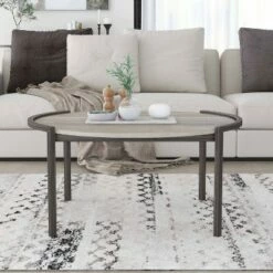 Millerton Round Coffee Table Light Gray/Brushed Metal - miBasics -Coffee Tables Elegant store unnamed file 4761