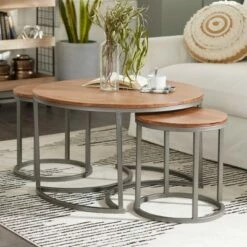 Olivia & May Set of 3 Contemporary Metal Coffee Tables Brown - Olivia & May