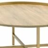 Coffee Table with Round Tray Top and Tubular Metal Legs Brown - Benzara