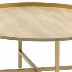 Coffee Table with Round Tray Top and Tubular Metal Legs Brown - Benzara