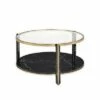 Coffee Table with Glass Top and Faux Marble Shelf Black/Gold - Benzara -Coffee Tables Elegant store unnamed file 4773