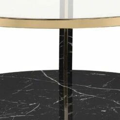 Coffee Table with Glass Top and Faux Marble Shelf Black/Gold - Benzara -Coffee Tables Elegant store unnamed file 4775