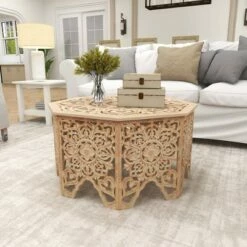 Olivia & May Country Cottage Pine Coffee Table White - Olivia & May -Coffee Tables Elegant store unnamed file 4801