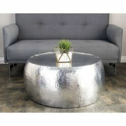 Olivia & May Contemporary Silver Drum Coffee Table Silver - Olivia & May
