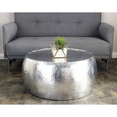 Olivia & May Contemporary Silver Drum Coffee Table Silver - Olivia & May 2 Olivia & May Contemporary Silver Drum Coffee Table Silver - Olivia & May