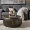 Chapman Reclaimed Wood and Gold Ring Wine Barrel Coffee Table - Inspire Q Natural