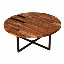 36" Round Wooden Top Coffee Table with Metal Base Brown/Black - The Urban Port -Coffee Tables Elegant store unnamed file 4861