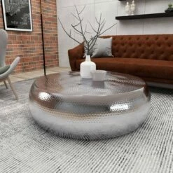 Olivia & May Contemporary Aluminum Coffee Table Silver - Olivia & May -Coffee Tables Elegant store unnamed file 4908