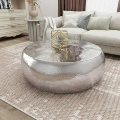 Olivia & May Contemporary Aluminum Coffee Table Silver - Olivia & May -Coffee Tables Elegant store unnamed file 4909