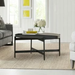 Round Dua Concrete Coffee Table Gray/Black - Armen Living -Coffee Tables Elegant store unnamed file 4922