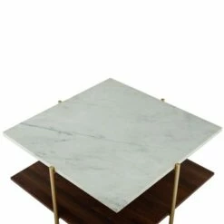 Mid Century Modern Glam Square Coffee Table Faux White Marble/Dark Walnut - Saracina Home -Coffee Tables Elegant store unnamed file 4960