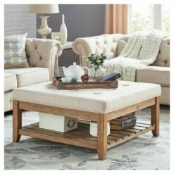 Southgate Natural Dimple Tufted Tapered Cocktail Ottoman - Inspire Q Charcoal -Coffee Tables Elegant store unnamed file 4964