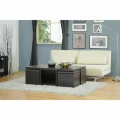 Prescott Modern Table and Stool Set with Hidden Storage Dark Brown - Baxton Studio