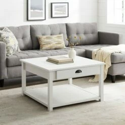 June Rustic Farmhouse Square Coffee Table with Lower Shelf - Saracina Home Rustic Oak -Coffee Tables Elegant store unnamed file 4979