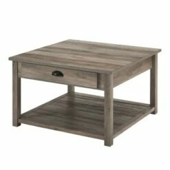 June Rustic Farmhouse Square Coffee Table with Lower Shelf - Saracina Home Rustic Oak -Coffee Tables Elegant store unnamed file 4983