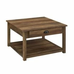 June Rustic Farmhouse Square Coffee Table with Lower Shelf - Saracina Home Rustic Oak -Coffee Tables Elegant store unnamed file 4984
