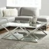 55 Downing Street Modern Polished Steel Square Coffee Table 40" Wide Silver Glass Top Mirrored for Living Room Home House Entryway