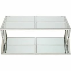 55 Downing Street Modern Polished Steel Square Coffee Table 40" Wide Silver Glass Top Mirrored for Living Room Home House Entryway -Coffee Tables Elegant store unnamed file 4990