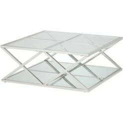 55 Downing Street Modern Polished Steel Square Coffee Table 40" Wide Silver Glass Top Mirrored for Living Room Home House Entryway -Coffee Tables Elegant store unnamed file 4991