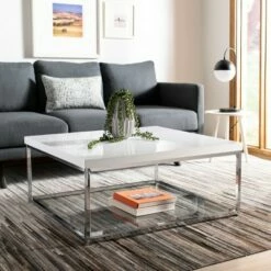 Malone High Gloss Coffee Table - White/Chrome - Safavieh