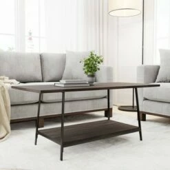 Eliza Metal and Wood Coffee Table with Storage Shelf - Brookside Home Dark Oak -Coffee Tables Elegant store unnamed file 501