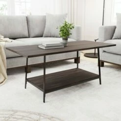 Eliza Metal and Wood Coffee Table with Storage Shelf - Brookside Home Dark Oak -Coffee Tables Elegant store unnamed file 504