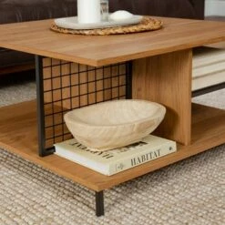 30" Metal and Wood Square Coffee Table - Saracina Home Dark Walnut -Coffee Tables Elegant store unnamed file 5043