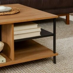 30" Metal and Wood Square Coffee Table - Saracina Home Dark Walnut -Coffee Tables Elegant store unnamed file 5046