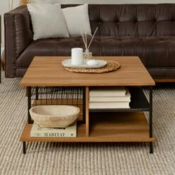 30" Metal and Wood Square Coffee Table - Saracina Home Dark Walnut -Coffee Tables Elegant store unnamed file 5047