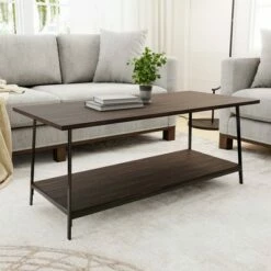 Eliza Metal and Wood Coffee Table with Storage Shelf - Brookside Home Dark Oak -Coffee Tables Elegant store unnamed file 505