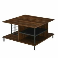 30" Metal and Wood Square Coffee Table - Saracina Home Dark Walnut -Coffee Tables Elegant store unnamed file 5050