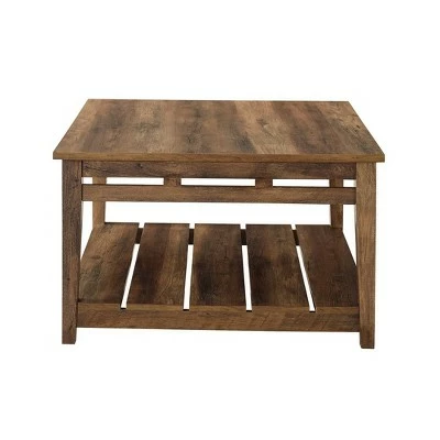 Modern Farmhouse Plank Style Square Coffee Table - Saracina Home Rustic Oak 4 Modern Farmhouse Plank Style Square Coffee Table - Saracina Home Rustic Oak - Image 2