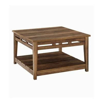 Modern Farmhouse Plank Style Square Coffee Table - Saracina Home Rustic Oak 5 Modern Farmhouse Plank Style Square Coffee Table - Saracina Home Rustic Oak - Image 3