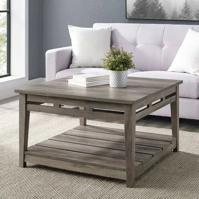 Modern Farmhouse Plank Style Square Coffee Table - Saracina Home Rustic Oak 8 Modern Farmhouse Plank Style Square Coffee Table - Saracina Home Rustic Oak - Image 6