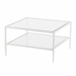Emerson Square Metal/Glass Open Shelf Cocktail Table White - Aiden Lane -Coffee Tables Elegant store unnamed file 5059