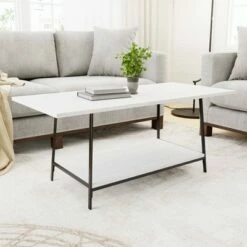 Eliza Metal and Wood Coffee Table with Storage Shelf - Brookside Home Dark Oak -Coffee Tables Elegant store unnamed file 506