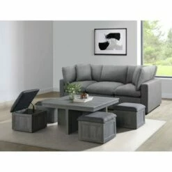 Dawson Coffee Table with 4 Storage Stools Gray - Picket House Furnishings -Coffee Tables Elegant store unnamed file 5114