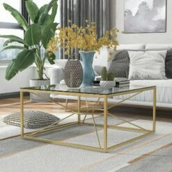 Techna Glass Top Coffee Table Gold Coating/Clear - HOMES: Inside + Out -Coffee Tables Elegant store unnamed file 5158