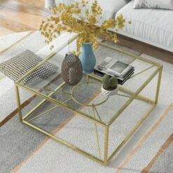Techna Glass Top Coffee Table Gold Coating/Clear - HOMES: Inside + Out -Coffee Tables Elegant store unnamed file 5160