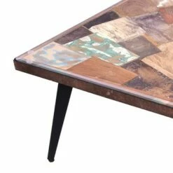 Square Wooden Coffee Table with Sunburst Design Glass Inserted Top - The Urban Port -Coffee Tables Elegant store unnamed file 5181